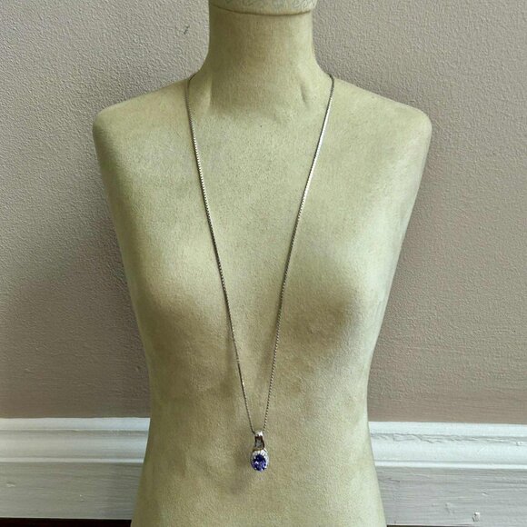 D’Joy Tanzanite & White Zircon Necklace, Rhodium & 18kt Gold Over 925 Silver - Picture 2 of 4